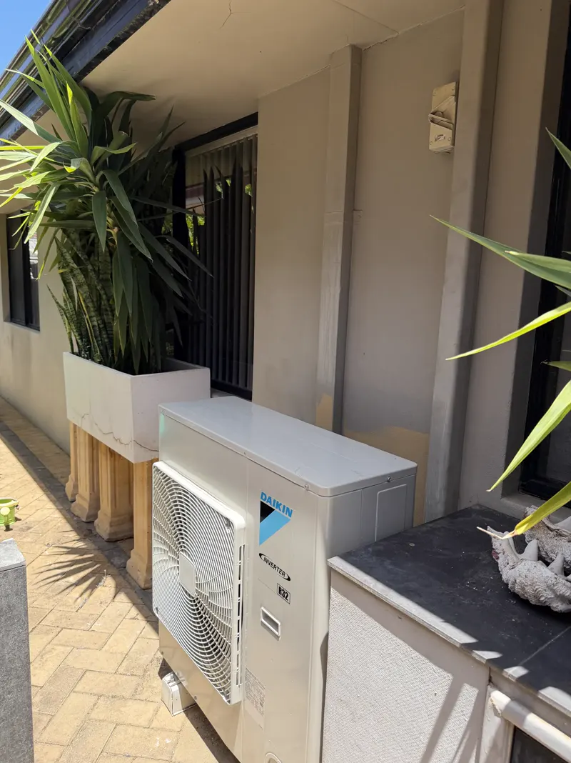Daikin split system outdoor unit installed at a Perth home