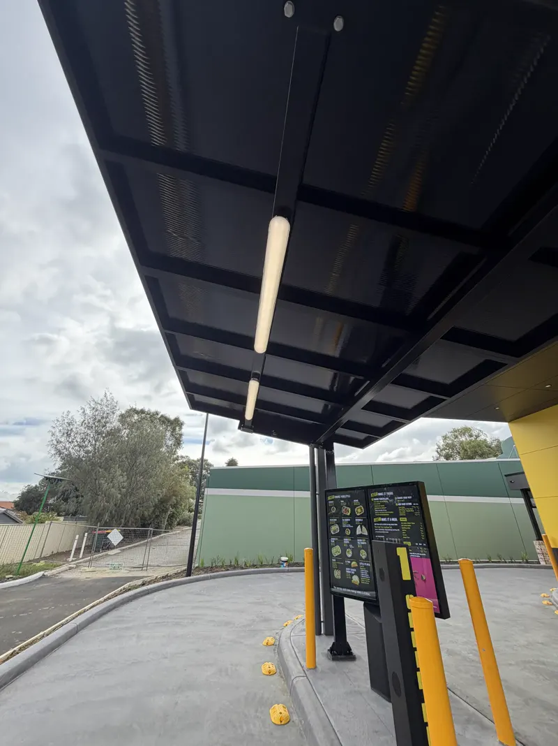 Drive-thru canopy with completed electrical and lighting work