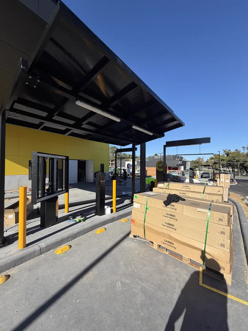 Commercial drive-thru canopy fitout in Perth with Calabreeze on site